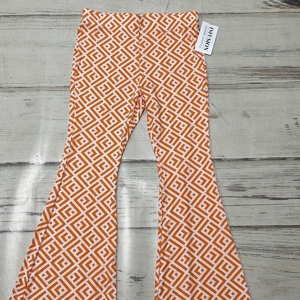Ces Femme Pants Womens Medium Orange You Glad NWT Pattern Bootcut Geometric - Picture 4 of 11